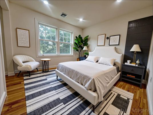 Bedroom, Interior, Recessed Lighting, Wood Texture Flooring