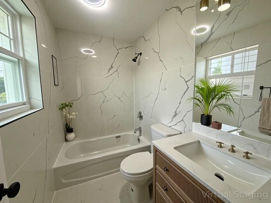 Bathroom, Interior, Marble Walls, Recessed Lighting