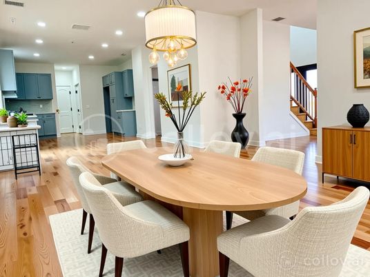 Dining room, Interior, Kitchen, Recessed Lighting, Wood Texture Flooring