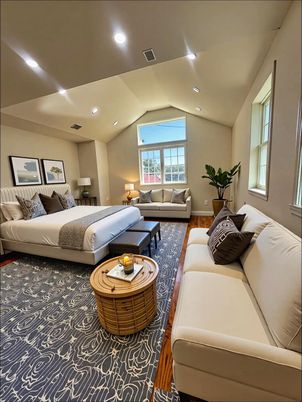 Bedroom, Interior, Living room, Recessed Lighting, Wood Texture Flooring
