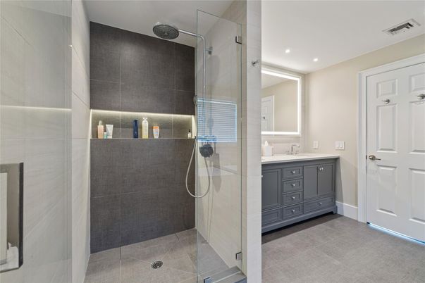 Bathroom, Glass Shower, Interior, Recessed Lighting