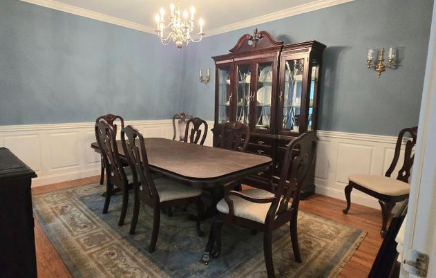 Chandelier, Dining room, Interior, Wood Texture Flooring