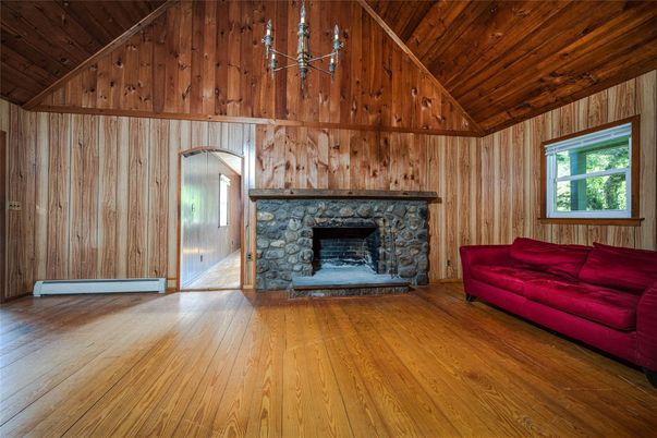 Empty room, Fireplace, Interior, Wooden Ceilings, Wood Texture Flooring, Wooden Walls