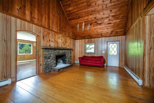 Empty room, Fireplace, Interior, Wooden Ceilings, Wood Texture Flooring, Wooden Walls