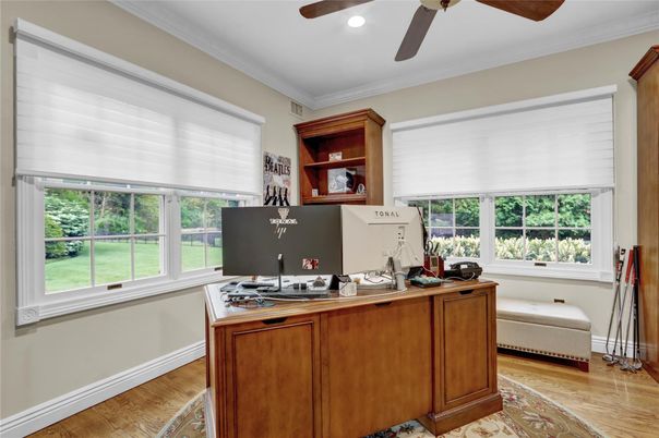 Home Office, Interior, Recessed Lighting, Wood Texture Flooring