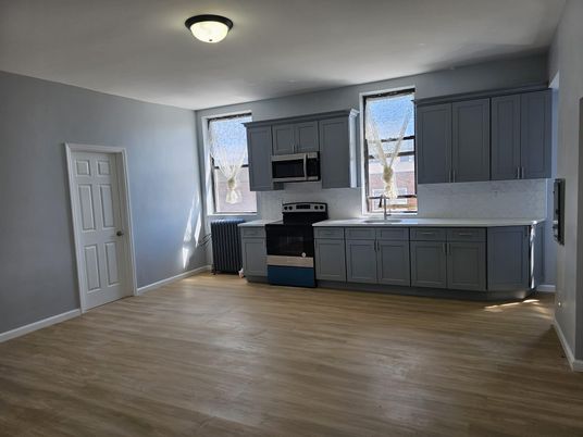 Interior, Kitchen, Stainless Steel Appliances, Wood Texture Flooring