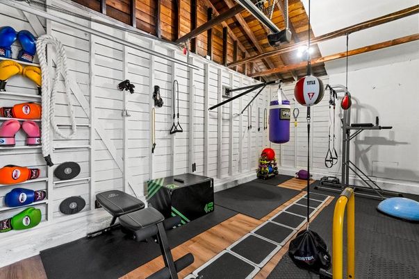Fitness Equipment, Interior, Wooden Beams, Wood Texture Flooring