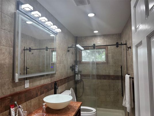 Bathroom, Glass Shower, Interior, Recessed Lighting