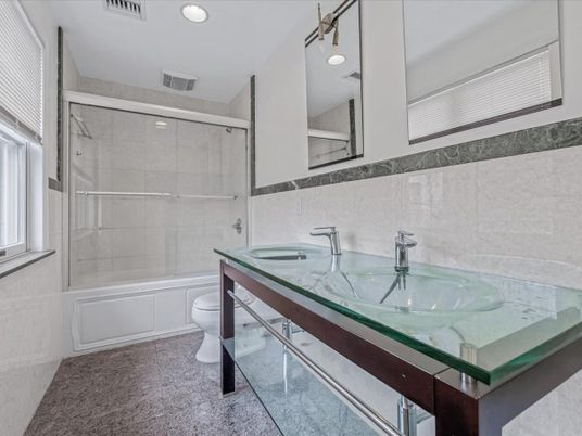 Bathroom, Glass Shower, Interior, Recessed Lighting