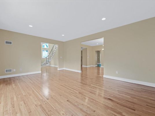 Empty room, Interior, Recessed Lighting, Wood Texture Flooring