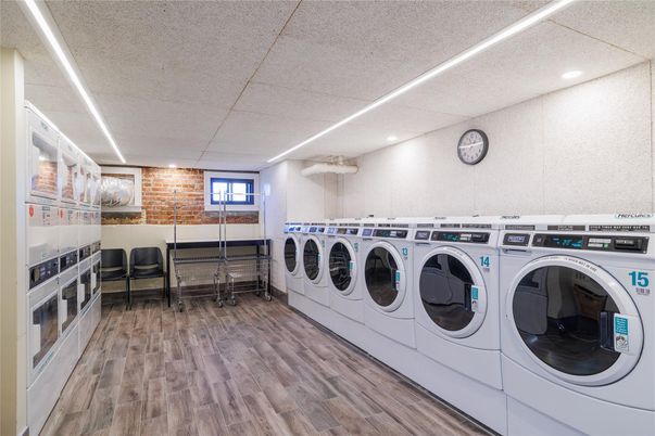 Interior, Recessed Lighting, Stone Walls, Washer, Wood Texture Flooring