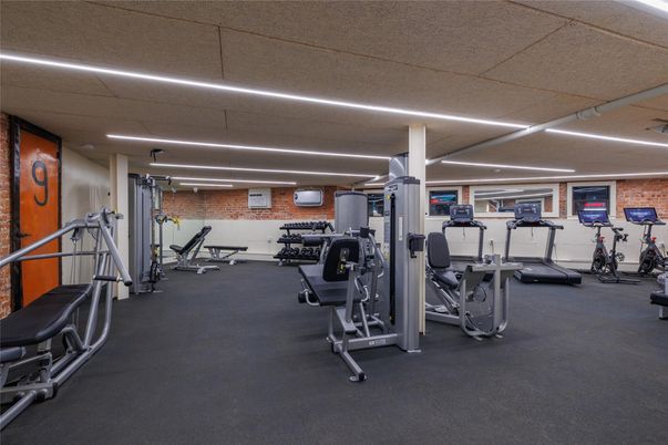 Fitness Equipment, Gym, Interior, Stone Walls
