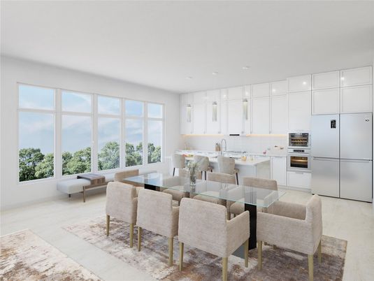 Dining room, Interior, Kitchen, Pendant Lights, Stainless Steel Appliances