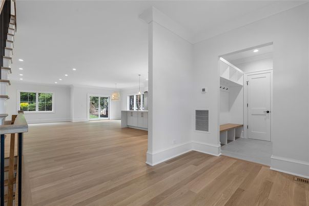 Empty room, Interior, Pendant Lights, Recessed Lighting, Wood Texture Flooring