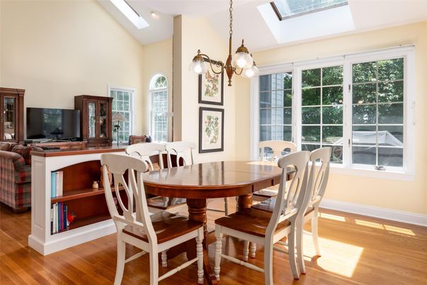 Dining room, Interior, Pendant Lights, Wood Texture Flooring