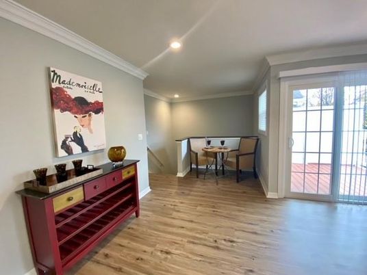 Dining room, Interior, Recessed Lighting, Wood Texture Flooring