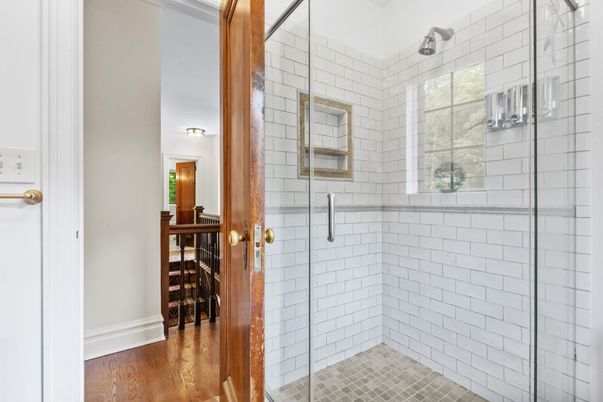 Bathroom, Glass Shower, Interior, Wood Texture Flooring