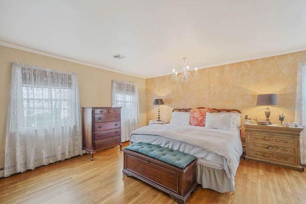 Bedroom, Chandelier, Interior, Wood Texture Flooring
