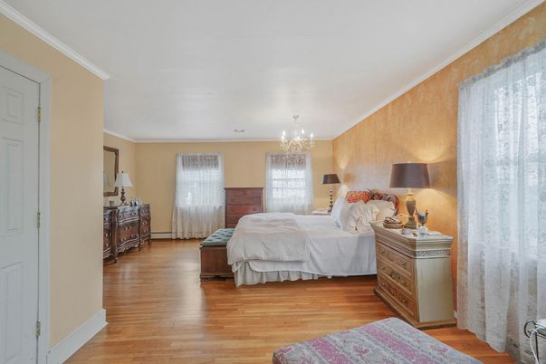 Bedroom, Chandelier, Interior, Wood Texture Flooring