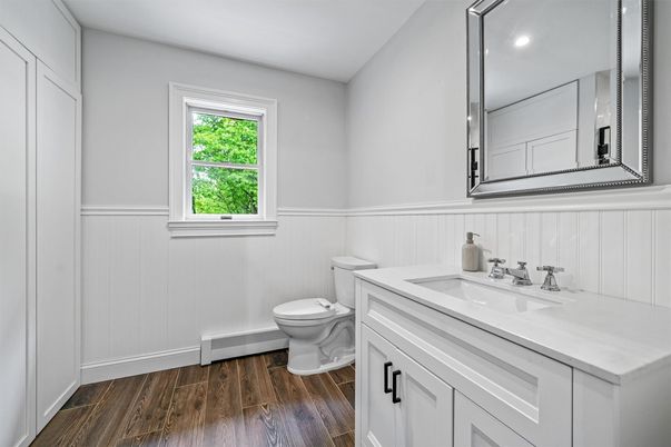 Bathroom, Interior, Recessed Lighting, Wood Texture Flooring