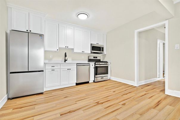 Interior, Kitchen, Stainless Steel Appliances, Wood Texture Flooring
