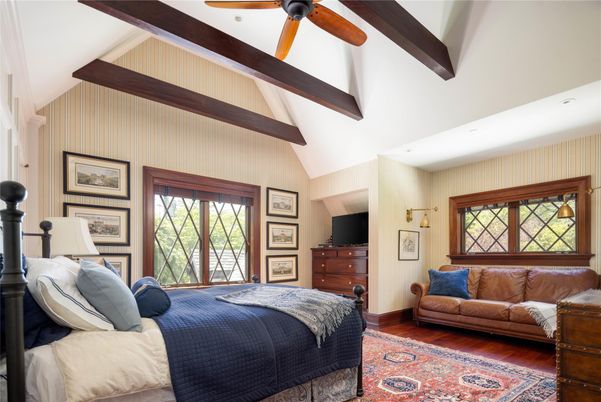Bedroom, Interior, Recessed Lighting, Wooden Beams, Wood Texture Flooring