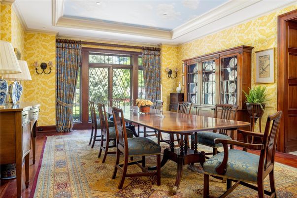 Dining room, Interior, Recessed Lighting, Wood Texture Flooring
