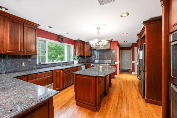 Chandelier, Interior, Kitchen, Recessed Lighting, Wood Texture Flooring