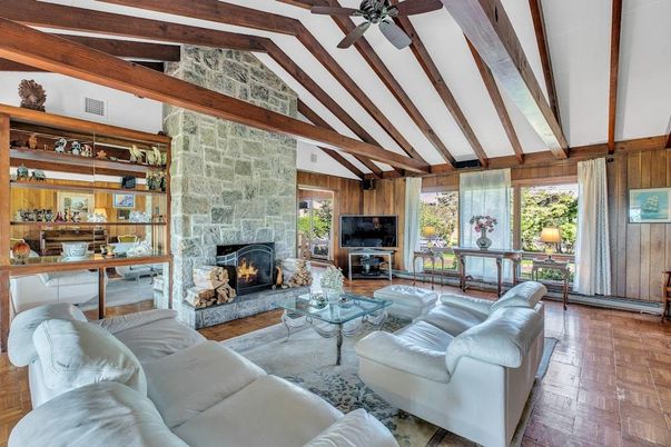 Fireplace, Interior, Living room, Stone Walls, Wooden Beams, Wood Texture Flooring, Wooden Walls