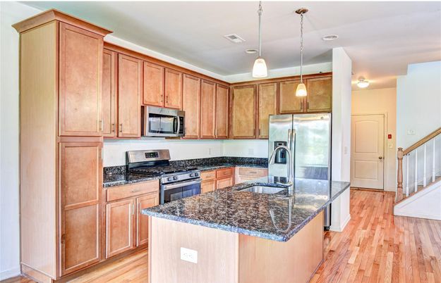 Interior, Kitchen, Pendant Lights, Stainless Steel Appliances, Wood Texture Flooring