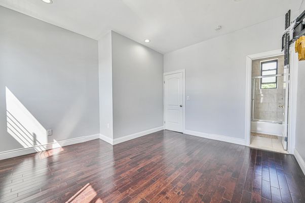 Bathroom, Empty room, Interior, Recessed Lighting, Wood Texture Flooring