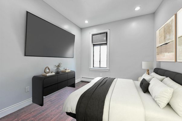 Bedroom, Interior, Recessed Lighting, Wood Texture Flooring