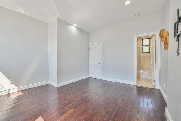 Bathroom, Empty room, Interior, Recessed Lighting, Wood Texture Flooring