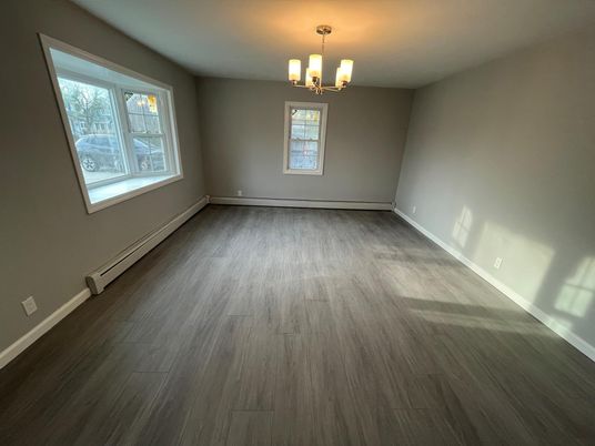 Chandelier, Empty room, Interior, Wood Texture Flooring