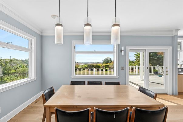 Dining room, Interior, Pendant Lights, Wood Texture Flooring