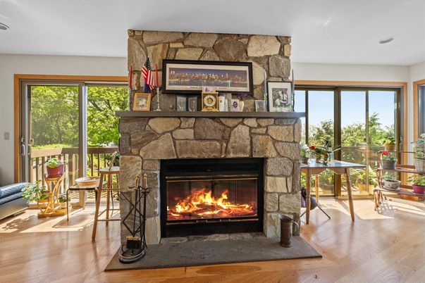 Fireplace, Interior, Stone Walls, Wood Texture Flooring