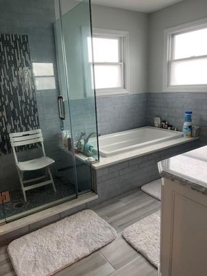 Bathroom, Glass Shower, Interior, Wood Texture Flooring