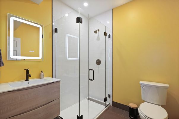 Bathroom, Glass Shower, Interior, Recessed Lighting