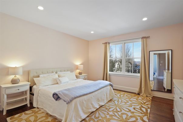 Bedroom, Interior, Recessed Lighting, Wood Texture Flooring