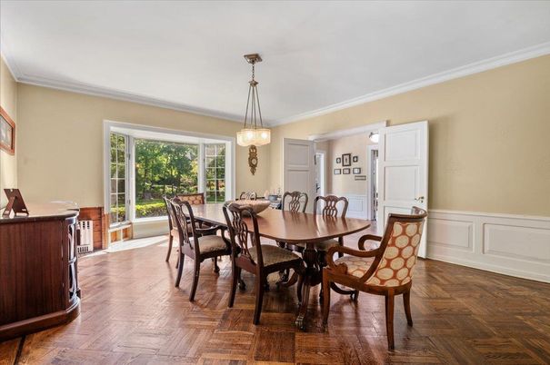 Dining room, Interior, Pendant Lights, Wood Texture Flooring