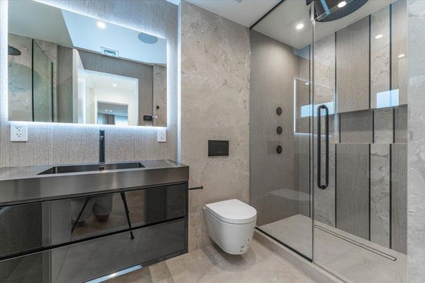 Bathroom, Glass Shower, Interior, Recessed Lighting