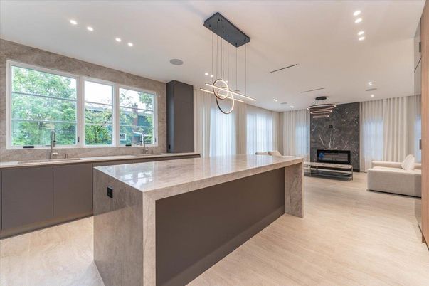 Fireplace, Interior, Kitchen, Pendant Lights, Recessed Lighting
