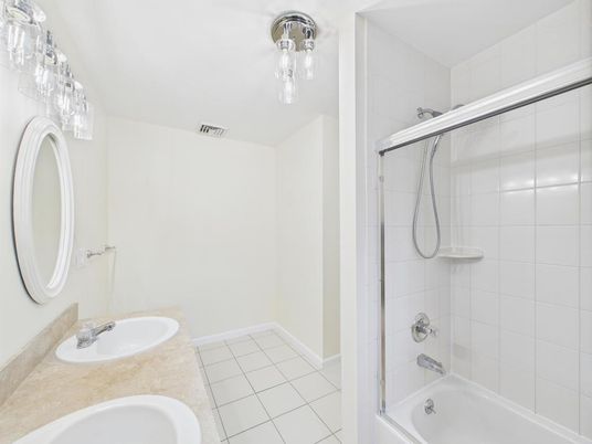 Bathroom, Dual Sink Vanities, Glass Shower, Interior, Tile Countertops