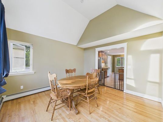 Dining room, Interior, Kitchen, Recessed Lighting, Wood Texture Flooring