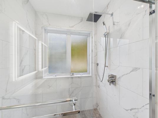 Bathroom, Glass Shower, Interior, Marble Walls