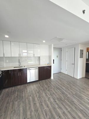 Interior, Kitchen, Marble Walls, Recessed Lighting, Wood Texture Flooring