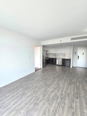 Empty room, Interior, Kitchen, Stainless Steel Appliances, Wood Texture Flooring