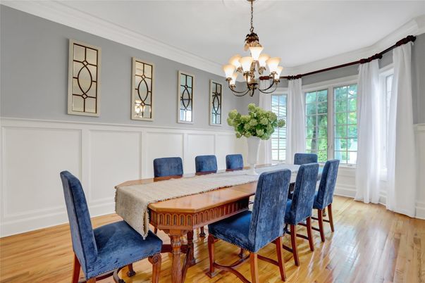 Chandelier, Dining room, Interior, Wood Texture Flooring