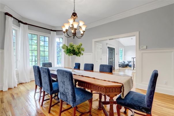 Chandelier, Dining room, Interior, Wood Texture Flooring