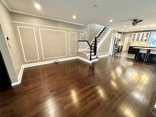 Interior, Kitchen, Pendant Lights, Recessed Lighting, Wood Texture Flooring
